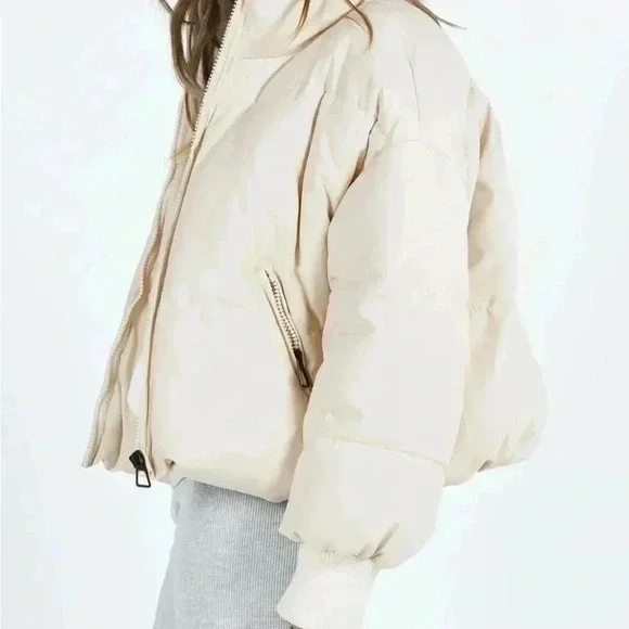Women's Beige Puffer Jacket - Picture 3 of 6